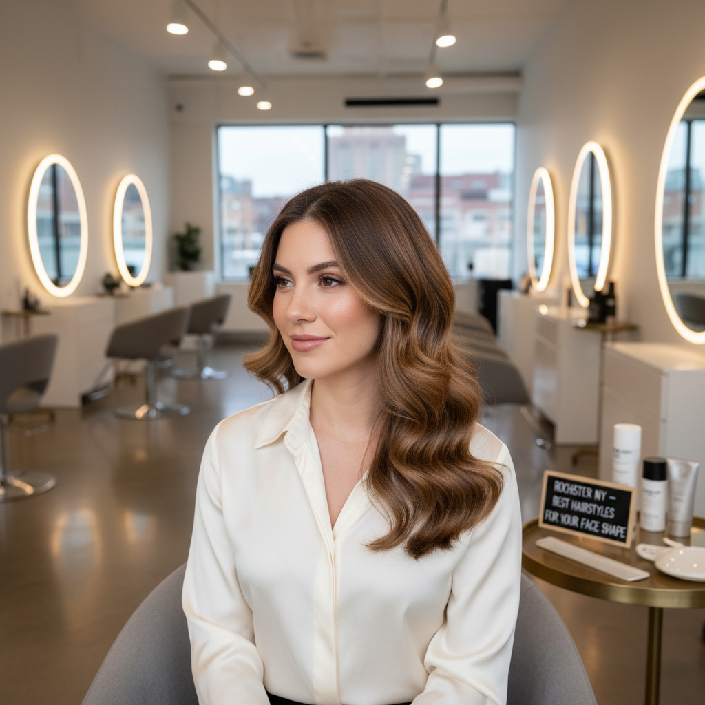 best hairstyles for different face shapes demonstrated by Rochester NY stylist Michelle Doyle