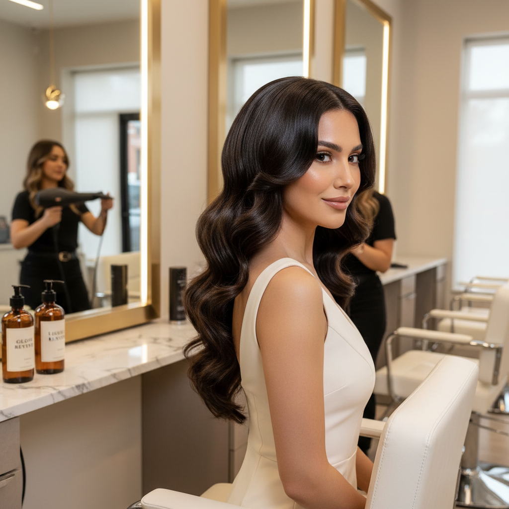 woman with shiny hair after glossy hair treatments in Rochester NY by Michelle Doyle